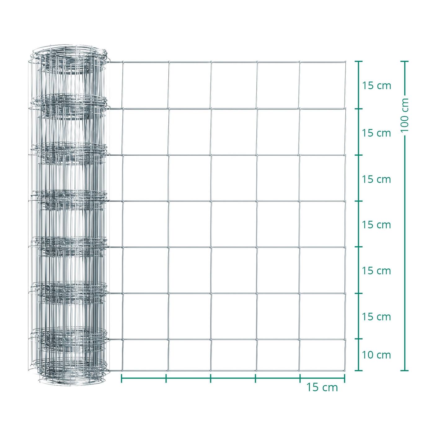 Dubbelklicka för att förstora VOSS.farming Classic viltstängsel är en 50 m lång rulle med galvaniserat trådstängsel med en maskstorlek på 15x15 cm och en höjd på 100 cm.