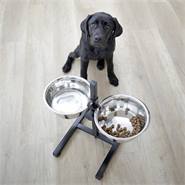 Matbar till hund, 2 skålar, rostfritt stål, 2800 ml, justerbar