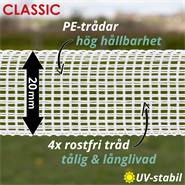 Elstängselband 200 m, 20 mm, elband "CLASSIC",  4x0,16 rostfria trådar, vit