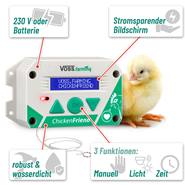 Lucköppnare "ChickenFriend" + hönslucka 430 x 400 mm + solcellsbatteri, VOSS.farming