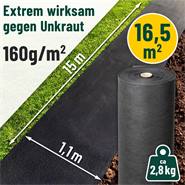 Ogräsduk 16,5 m², markduk mot ogräs 160 g/m², 15 m x 1,1 m, mycket slitstark, VOSS.garden