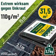 Markväv, täckväv 31,5 m² - 110 g/m², storlek 15 m x 2,1 m, marktäckväv mot ogräs, VOSS.garden