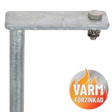 VOSS.farming specialjordspett – rund profil, mobil användning, 75 cm. Bilden visar tvärstaget upptill för enkel insättning i jorden, med skruv och mutter. Etikett: VARMFÖRZINKAD i nedre högra hörnet. Märke: VOSS.farming.