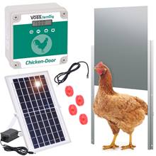 Lucköppnare Chicken-Door + hönslucka, 300 x 400 mm + solceller, batteri, VOSS.farming