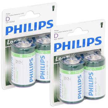 Batteri 1,5 V, Mono D, 4-pack, passar djurskrämmor osv., Philips