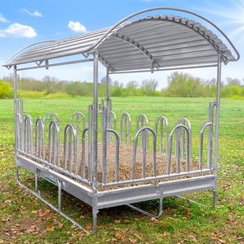 Foderhäck XXL 16 ätplatser, 3 x 2 m, fyrkantig foderhäck, bogstöd och tak, höhäck, VOSS.farming