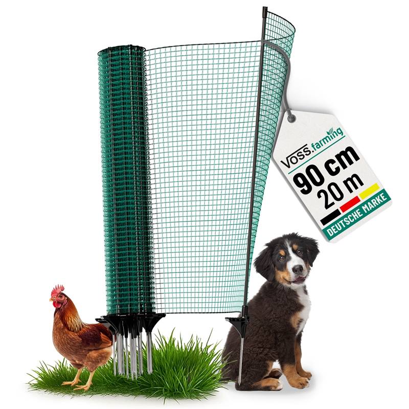 Stor vy av bild Stängselnät classic 20 m x 90 cm, 12 stolpar, grön, utan el, VOSS.farming