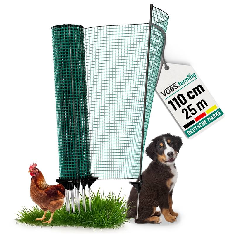 Stängselnät classic 25 m x 110 cm, 15 stolpar, grön, utan el, VOSS.farming